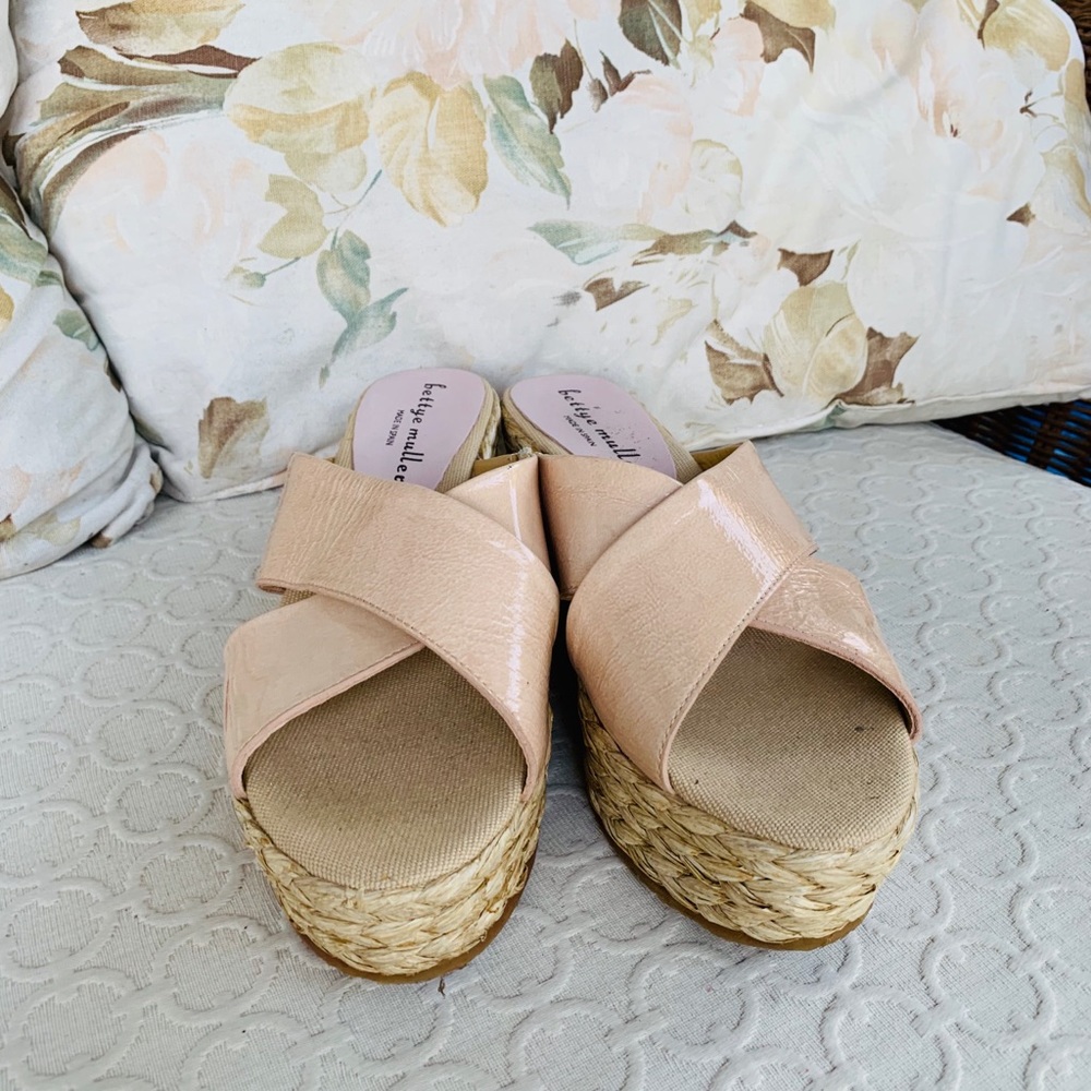 Bettye Muller Blush Patent/Woven Straw Sandal